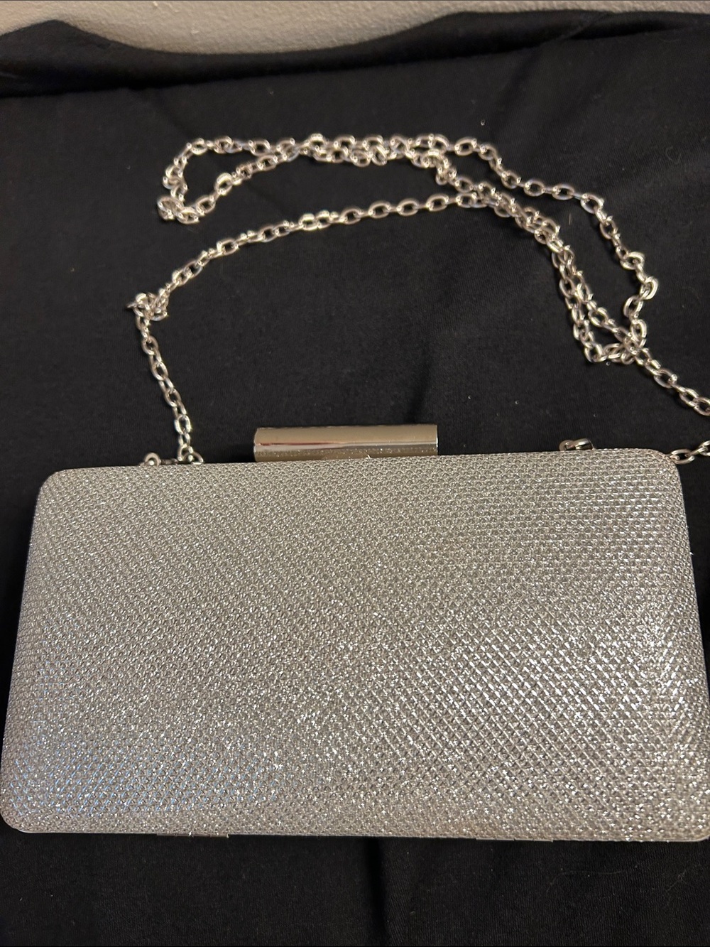 Silver Glitter Evening Clutch with Chain Strap